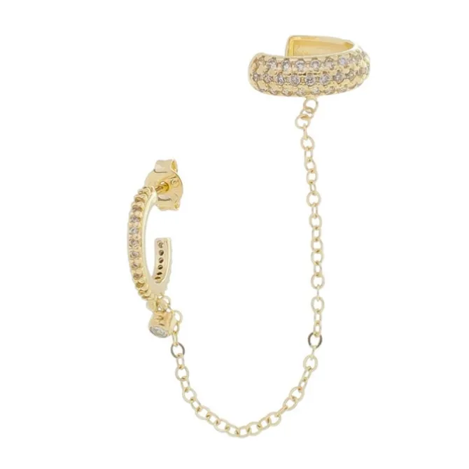 Brinco Unitário Ear Line Isis Argolinha Piercing Zircônias Folheado a Ouro 18k
