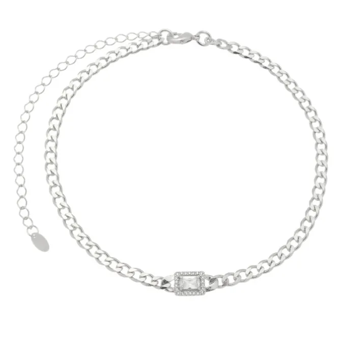 Choker Elos Grumet Zircônias Folheada em Ródio Branco Letizia