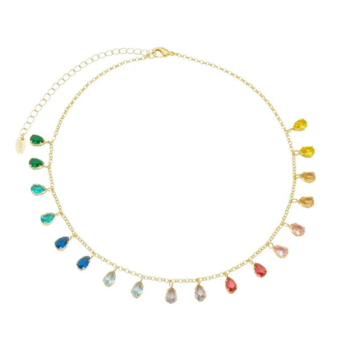 Choker Gotas Zircônias Coloridas Folheada a Ouro 18k Vivian
