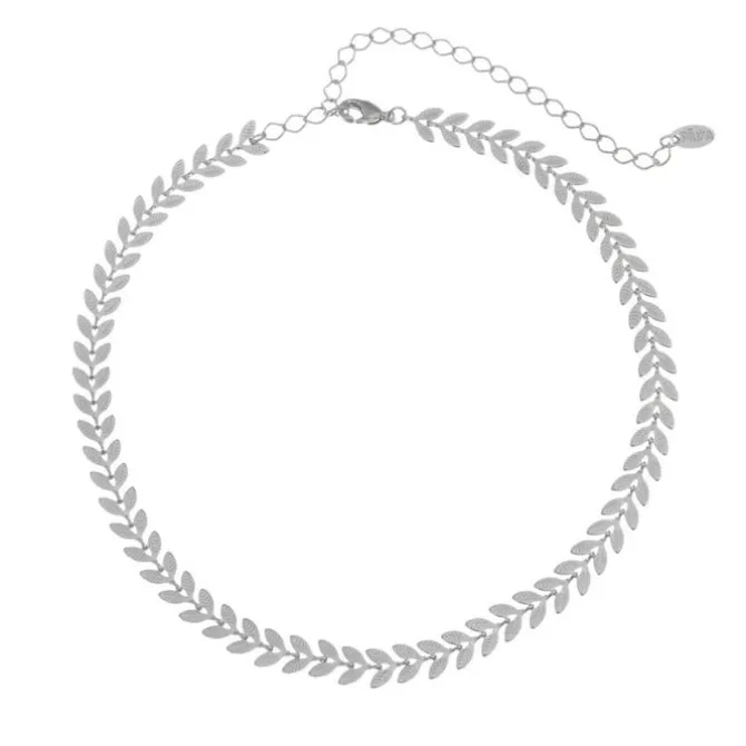 Choker Kendal Folhinhas Folheado em Ródio Branco Piuka