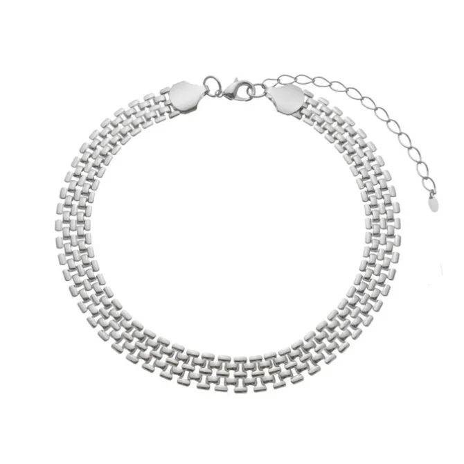 Choker Maria Malha Relógio Folheada em Ródio Branco