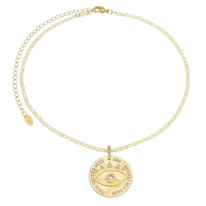 Choker Medalha Olho Grego Zircônia Folheada a Ouro 18k Santorini