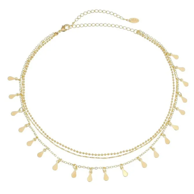 Choker Piuka 3 Correntes Antonella Mini Gotas Folheada a Ouro 18k