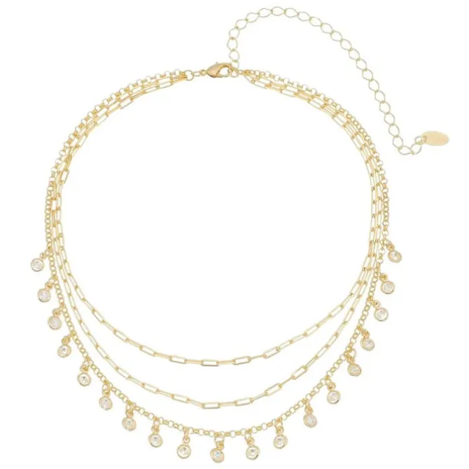 Choker Piuka 3 Voltas Malu Zircônias Folheada a Ouro 18k