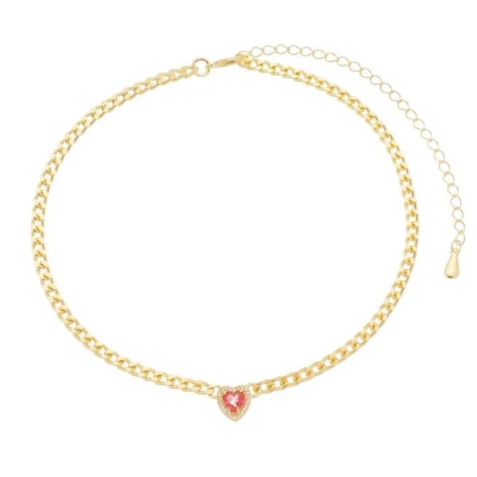 Choker Piuka Alicia Coração Zircônia Rubelita Folheada a Ouro 18k
