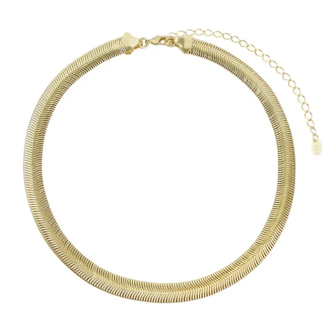 Choker Piuka Fernanda Malha Metal Larga Folheada a Ouro 18k