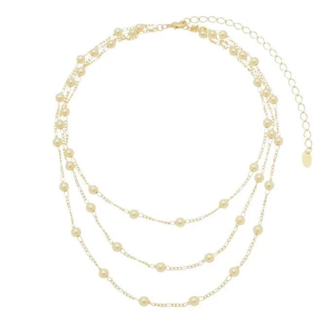 Choker Piuka Loren 3 Voltas Pérolas Folheado a Ouro 18k