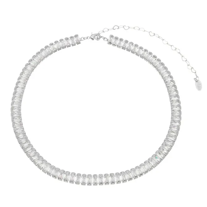 Choker Piuka Taylor Média Zircônias Baguete Cristal Folheada em Ródio Branco