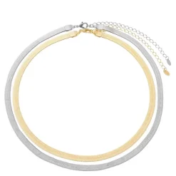 Choker Piuka Vittoria 2 Voltas Malha Metal Folheada a Ouro 18k e Folheada em Ródio Branco