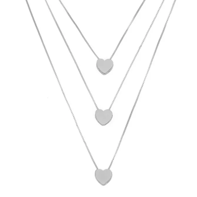 Colar 3 Voltas Dory Coração Folheado em Ródio Branco