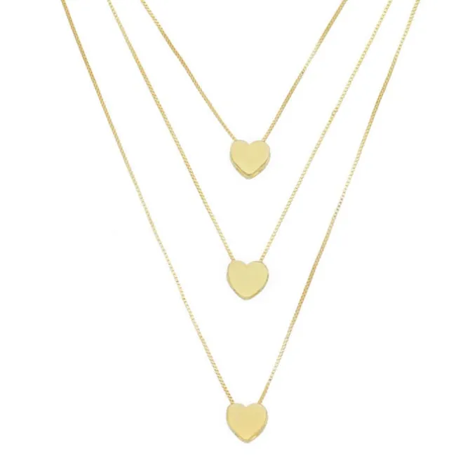 Colar 3 Voltas Dory Coração Folheado a Ouro 18k