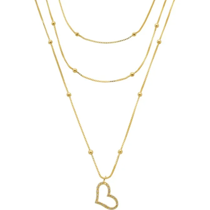Colar 3 Voltas Larissa Coração Zircônias Folheado a Ouro 18k