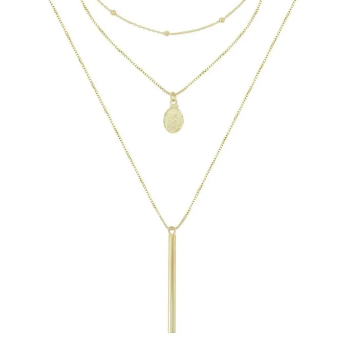 Colar 3 Voltas Lindy Medalha Santa Rita Folheado a Ouro 18k