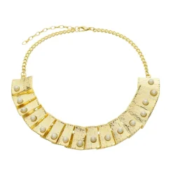 Colar Anália Placa Pérolas Folheado a Ouro 18k
