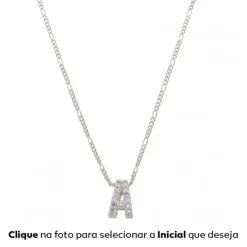 Colar Com Letra Inicial Folheado em Ródio Branco