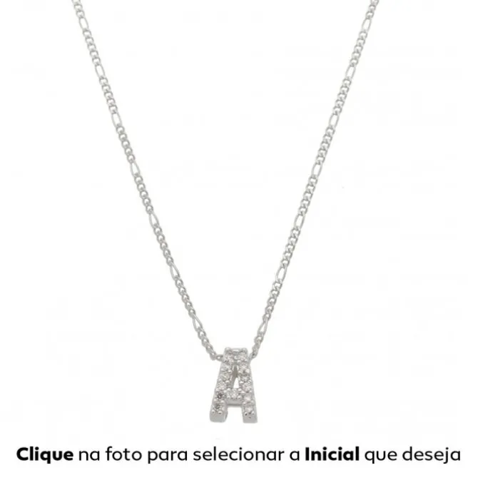 Colar Com Letra Inicial Folheado em Ródio Branco