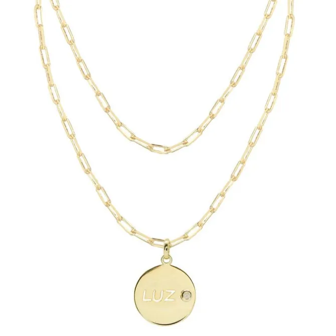 Colar de 2 Voltas Medalha Pequena Luz Zircônia Folheado a Ouro 18k