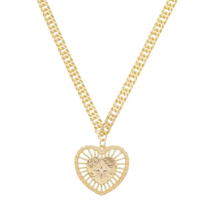 Colar de Coração Vintage Estrela Alpha Folheado a Ouro 18k