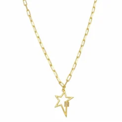 Colar Feminino Alessa Locker Estrela Raio Zircônia Folheado a Ouro 18k
