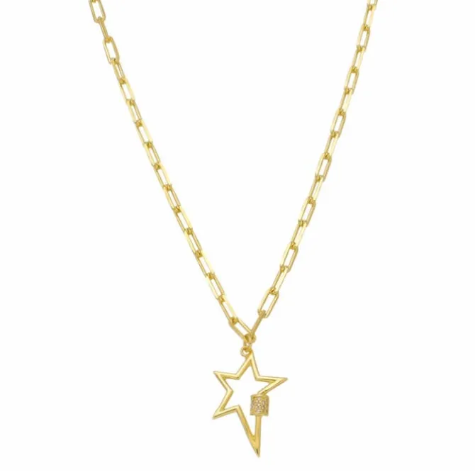 Colar Feminino Alessa Locker Estrela Raio Zircônia Folheado a Ouro 18k