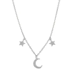 Colar Feminino Alpha Estrela Lua Folheado em Ródio Branco