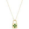 Colar Feminino Ariane Cadeado Flor Zircônia Esmeralda Folheado a Ouro 18k