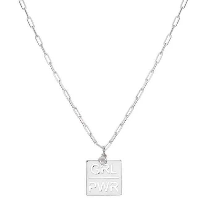Colar Feminino Girl Power Folheado em Ródio Branco