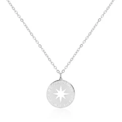Colar Feminino Medalha Me Guia Senhor Por Onde Eu For Folheado em Ródio Branco