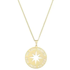 Colar Feminino Medalha Me Guia Senhor Por Onde Eu For Folheado a Ouro 18k