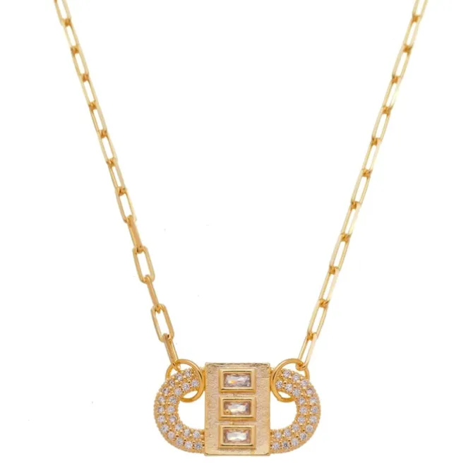 Colar Feminino Rafa Locker Baguete Zircônias Folheado a Ouro 18k