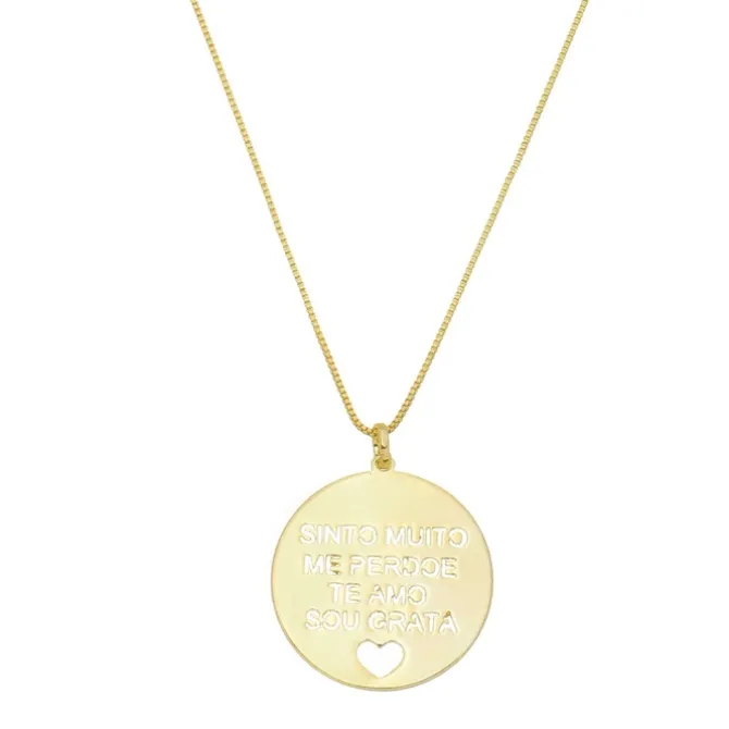 Colar Longo Medalha Ho’oponopono Folheado a Ouro 18k