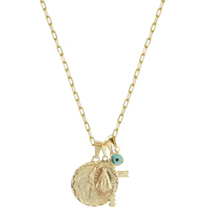 Colar Longo Medalha Martha Amuletos Folheado a Ouro 18k