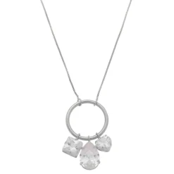 Colar Longo Piuka Diara Círculo Gota Coração Zircônias Folheado em Ródio Branco