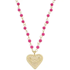 Colar Love Coração Olho Grego Zircônias Murano Pink Folheado a Ouro 18k