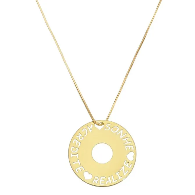 Colar Mandala Sonhe Acredite Realize Folheado a Ouro 18k
