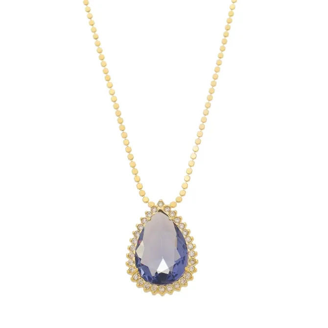 Colar Maria Fernanda Gota Zircônia Tanzanita Folheado a Ouro 18k