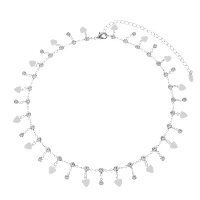Colar Maria Sofia Mini Medalha Coração Zircônias Folheado em Ródio Branco