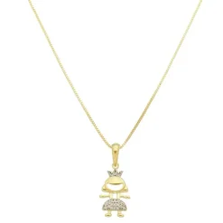 Colar Mãe de Menina Princesa Zircônias Cristal Folheado a Ouro 18k