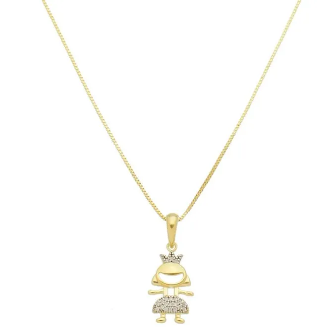 Colar Mãe de Menina Princesa Zircônias Cristal Folheado a Ouro 18k