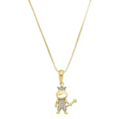 Colar Mãe de Menino Principe Zircônias Cristal Folheado a Ouro 18k