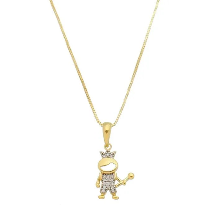 Colar Mãe de Menino Principe Zircônias Cristal Folheado a Ouro 18k