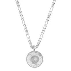 Colar Medalha Concha Mar Doce Lar Folheado em Ródio Branco