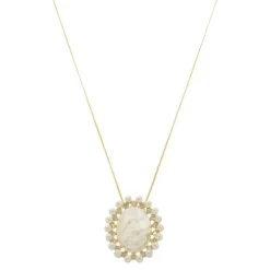Colar Medalha Madrepérola Nossa Senhora Aparecida Folheado a Ouro 18k