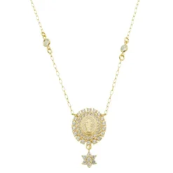 Colar Medalha Nossa Senhora das Graças Zircônias Folheado a Ouro 18k