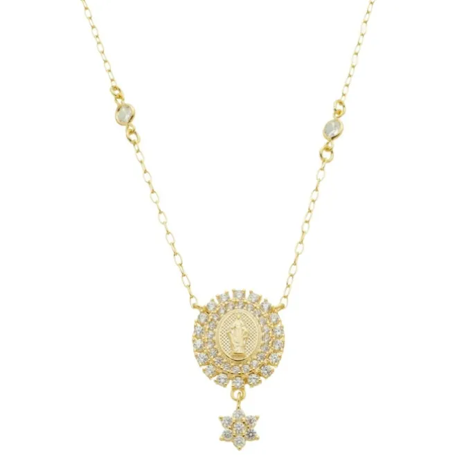 Colar Medalha Nossa Senhora das Graças Zircônias Folheado a Ouro 18k