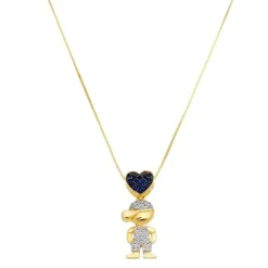 Colar Menino Zircônias Safira e Cristal Folheado a Ouro 18k