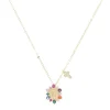 Colar Mini Medalha Nossa Senhora das Graçsa Cruz Zircônias Coloridas Folheado a Ouro 18k