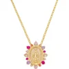 Colar Nossa Senhora das Graças Medalha Milagrosa Zircônias Coloridas Folheado a Ouro 18k