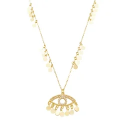 Colar Olho Grego Mini Medalhas Cleo Zircônias Folheado a Ouro 18k