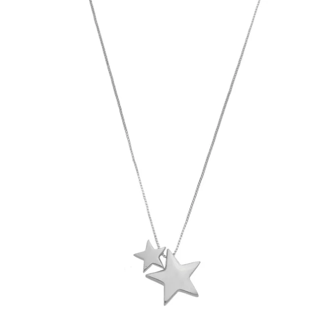 Colar Piuka Amy Duas Estrelas Metal Folheado em Ródio Branco